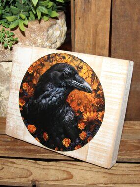 NEW Distressed Black Raven Crow Bird Rustic Farmhouse Wall Decor Pallet Box Sign